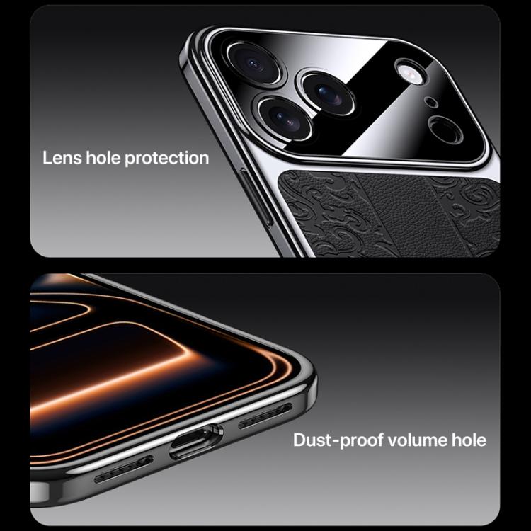 غطاء هاتف من الجلد العادي PC بنقشة تنين السحاب، لهاتف iPhone 14 Pro Max