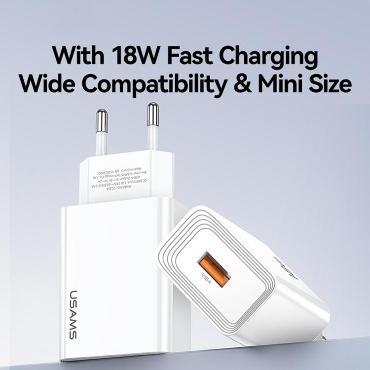 شاحن سريع USB-A منفذ واحد USAMS CC324 T69 QC18W، CC324