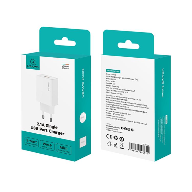 شاحن USB منفذ واحد USAMS CC326 T69 10.5 واط 2.1 أمبير، CC326