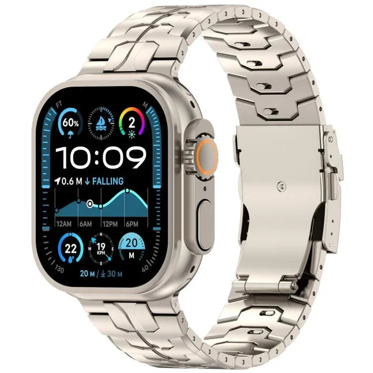 حزام ساعة بسبيكة التيتانيوم مع مشبك أمان قابل للفصل، لسلسلة Apple Watch مقاسات 46مم / 49مم / 45مم / 44مم، لسلسلة Apple Watch مقاسات 42مم / 41مم / 40مم / 38مم