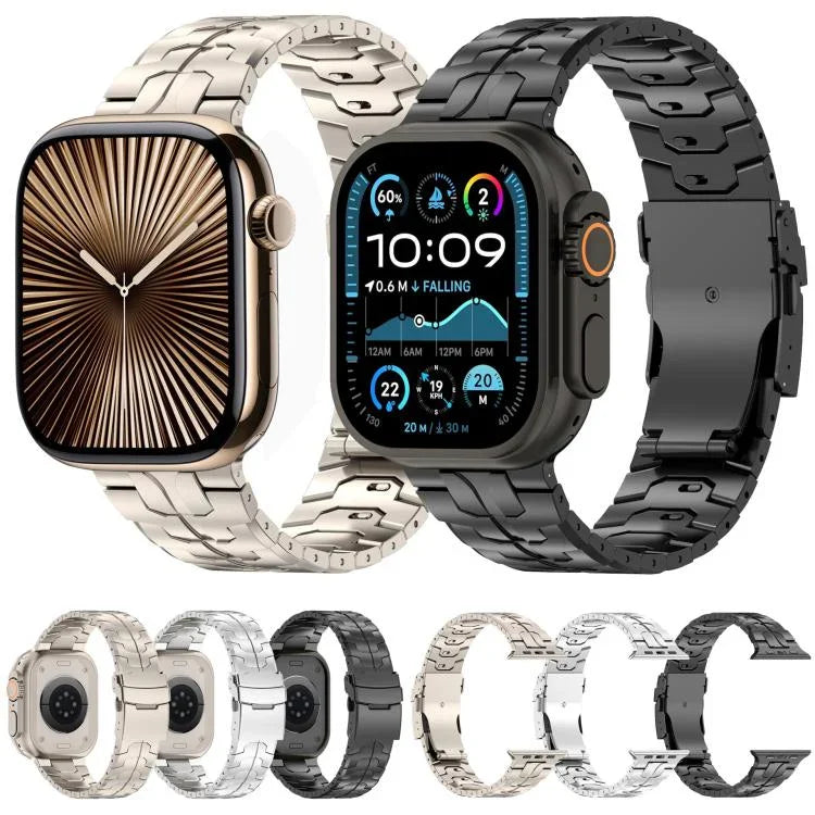 حزام ساعة بسبيكة التيتانيوم مع مشبك أمان قابل للفصل، لسلسلة Apple Watch مقاسات 46مم / 49مم / 45مم / 44مم، لسلسلة Apple Watch مقاسات 42مم / 41مم / 40مم / 38مم