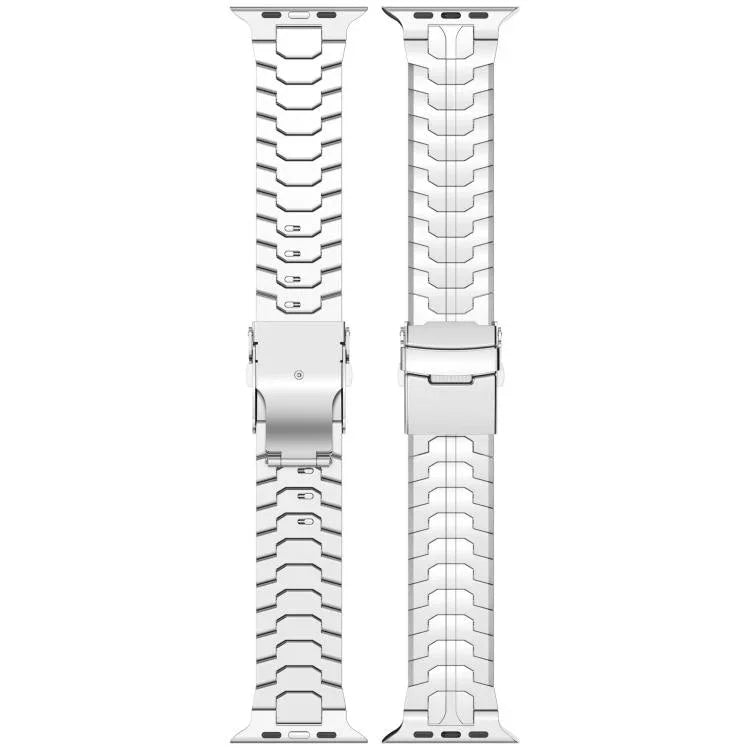حزام ساعة بسبيكة التيتانيوم مع مشبك أمان قابل للفصل، لسلسلة Apple Watch مقاسات 46مم / 49مم / 45مم / 44مم، لسلسلة Apple Watch مقاسات 42مم / 41مم / 40مم / 38مم