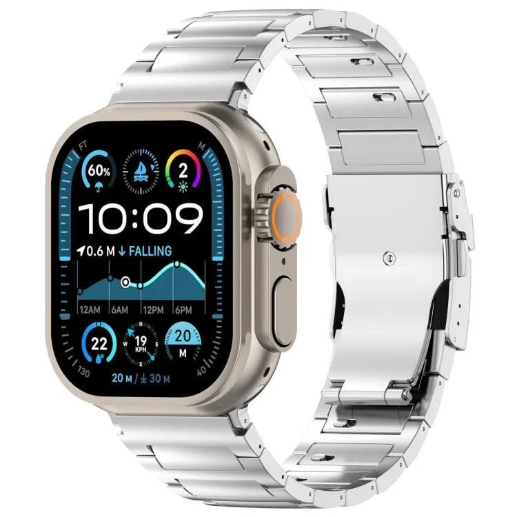 حزام ساعة بسبيكة التيتانيوم مع مشبك أمان سريع الفتح على شكل I، لسلسلة Apple Watch مقاسات 46مم / 49مم / 45مم / 44مم، لسلسلة Apple Watch مقاسات 42مم / 41مم / 40مم / 38مم