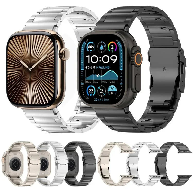 حزام ساعة بسبيكة التيتانيوم مع مشبك أمان سريع الفتح على شكل I، لسلسلة Apple Watch مقاسات 46مم / 49مم / 45مم / 44مم، لسلسلة Apple Watch مقاسات 42مم / 41مم / 40مم / 38مم