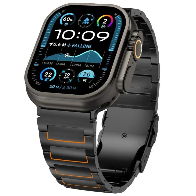 حزام ساعة بسبيكة التيتانيوم مع مشبك أمان على شكل I، لسلسلة Apple Watch مقاسات 46مم / 49مم / 45مم / 44مم، لسلسلة Apple Watch مقاسات 42مم / 41مم / 40مم / 38مم