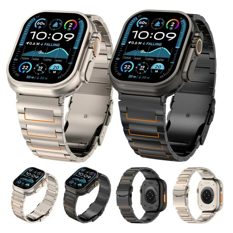 حزام ساعة بسبيكة التيتانيوم مع مشبك أمان على شكل I، لسلسلة Apple Watch مقاسات 46مم / 49مم / 45مم / 44مم، لسلسلة Apple Watch مقاسات 42مم / 41مم / 40مم / 38مم
