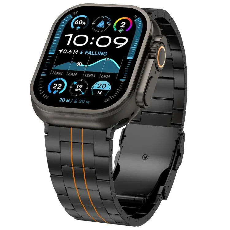 حزام ساعة بسبيكة التيتانيوم مع مشبك أمان بثلاث حبات، لسلسلة Apple Watch مقاسات 46مم / 49مم / 45مم / 44مم، لسلسلة Apple Watch مقاسات 42مم / 41مم / 40مم / 38مم