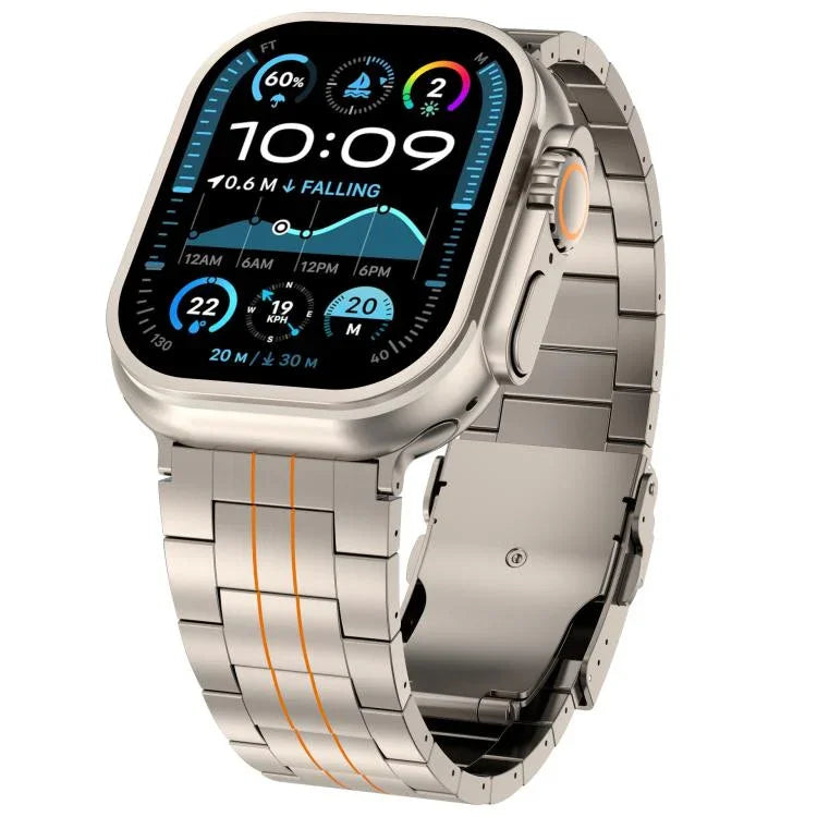 حزام ساعة بسبيكة التيتانيوم مع مشبك أمان بثلاث حبات، لسلسلة Apple Watch مقاسات 46مم / 49مم / 45مم / 44مم، لسلسلة Apple Watch مقاسات 42مم / 41مم / 40مم / 38مم