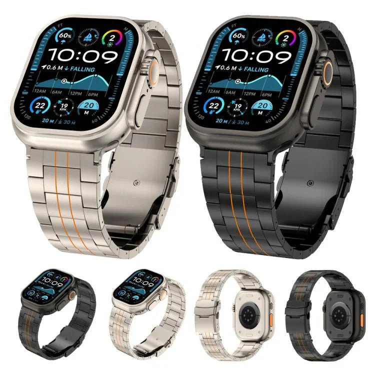 حزام ساعة بسبيكة التيتانيوم مع مشبك أمان بثلاث حبات، لسلسلة Apple Watch مقاسات 46مم / 49مم / 45مم / 44مم، لسلسلة Apple Watch مقاسات 42مم / 41مم / 40مم / 38مم
