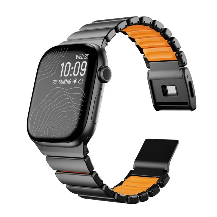 حزام ساعة من الفولاذ المقاوم للصدأ مع إبزيم نورمان مغناطيسي مدمج بحبة واحدة، لسلسلة Apple Watch مقاسات 46مم / 49مم / 45مم / 44مم