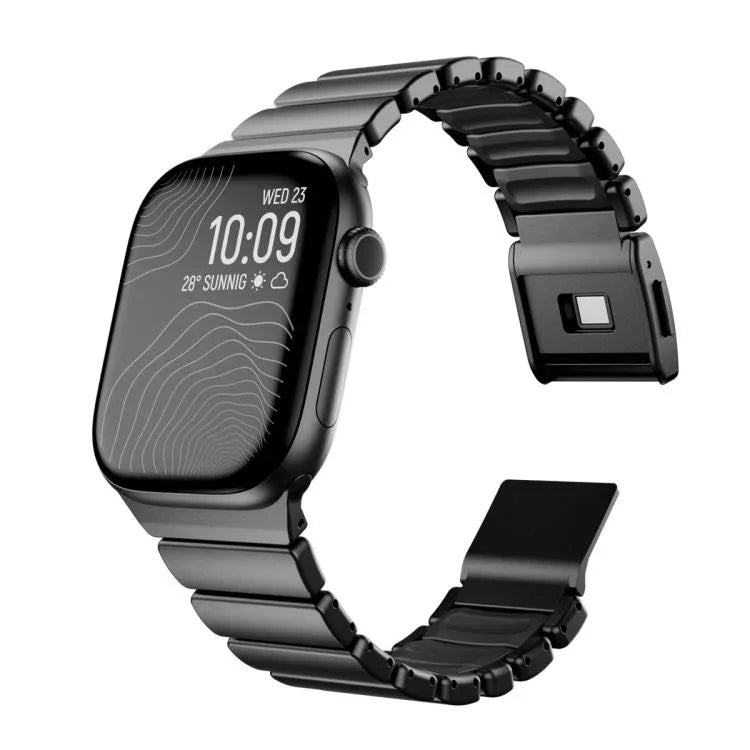 حزام ساعة من الفولاذ المقاوم للصدأ مع إبزيم نورمان مغناطيسي مدمج بحبة واحدة، لسلسلة Apple Watch مقاسات 46مم / 49مم / 45مم / 44مم