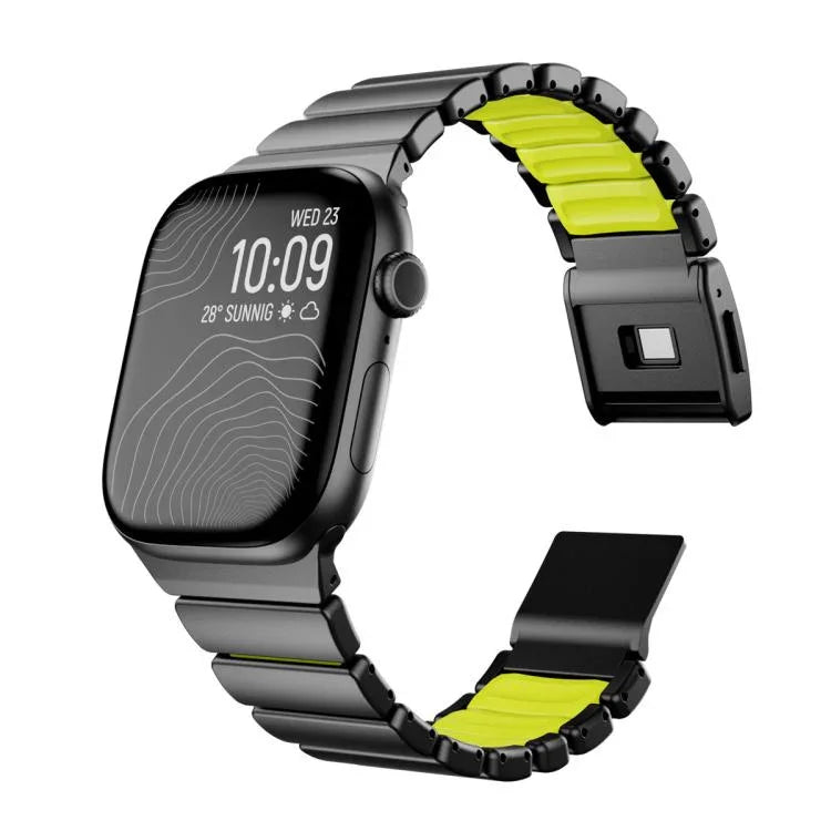 حزام ساعة من الفولاذ المقاوم للصدأ مع إبزيم نورمان مغناطيسي مدمج بحبة واحدة، لسلسلة Apple Watch مقاسات 46مم / 49مم / 45مم / 44مم