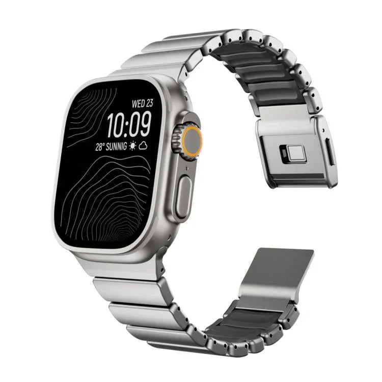 حزام ساعة من الفولاذ المقاوم للصدأ مع إبزيم نورمان مغناطيسي مدمج بحبة واحدة، لسلسلة Apple Watch مقاسات 46مم / 49مم / 45مم / 44مم