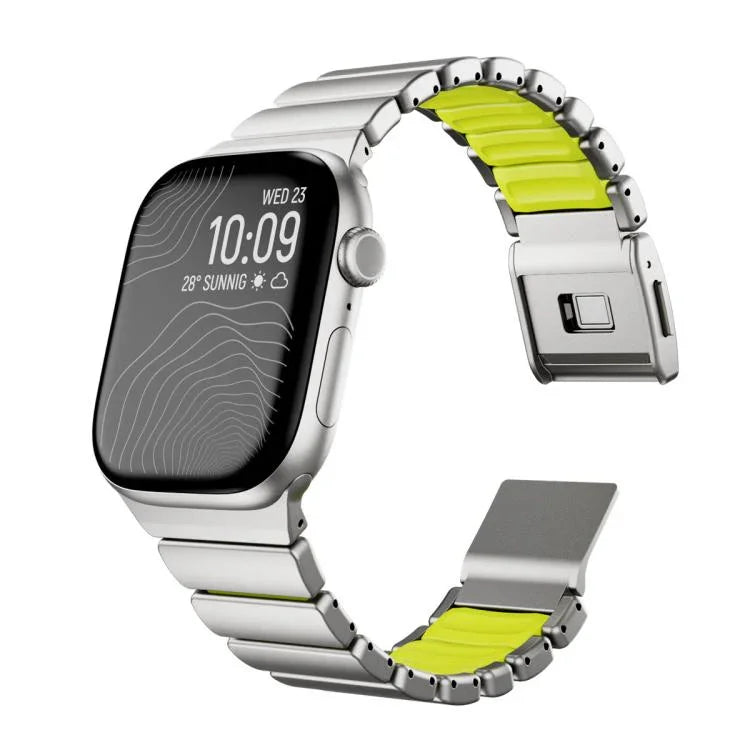 حزام ساعة من الفولاذ المقاوم للصدأ مع إبزيم نورمان مغناطيسي مدمج بحبة واحدة، لسلسلة Apple Watch مقاسات 46مم / 49مم / 45مم / 44مم