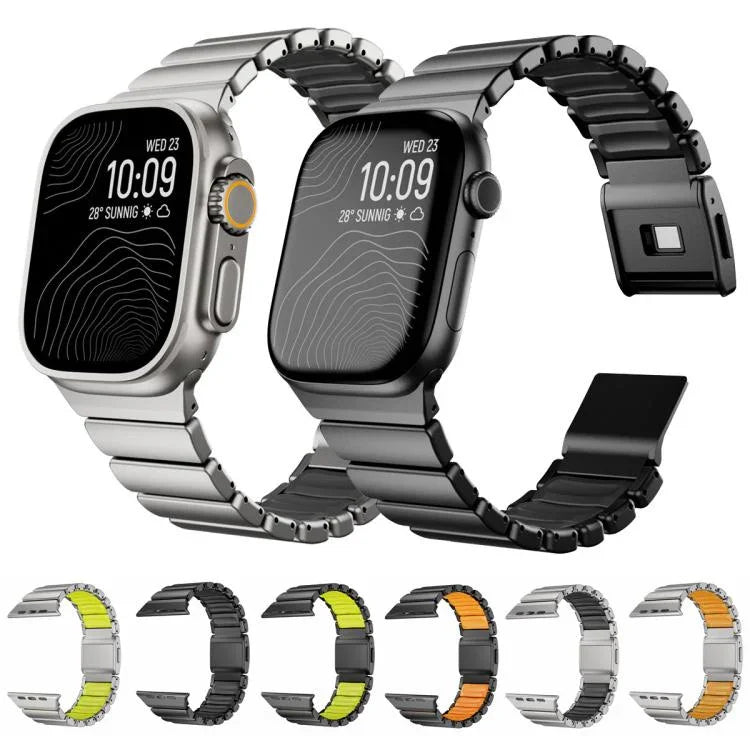 حزام ساعة من الفولاذ المقاوم للصدأ مع إبزيم نورمان مغناطيسي مدمج بحبة واحدة، لسلسلة Apple Watch مقاسات 46مم / 49مم / 45مم / 44مم