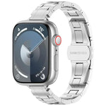 حزام ساعة بسبيكة التيتانيوم مع إبزيم فراشة بثلاث حبات وخصر نحيف، لسلسلة Apple Watch مقاسات 46مم / 49مم / 45مم / 44مم، لسلسلة Apple Watch مقاسات 42مم / 41مم / 40مم / 38مم