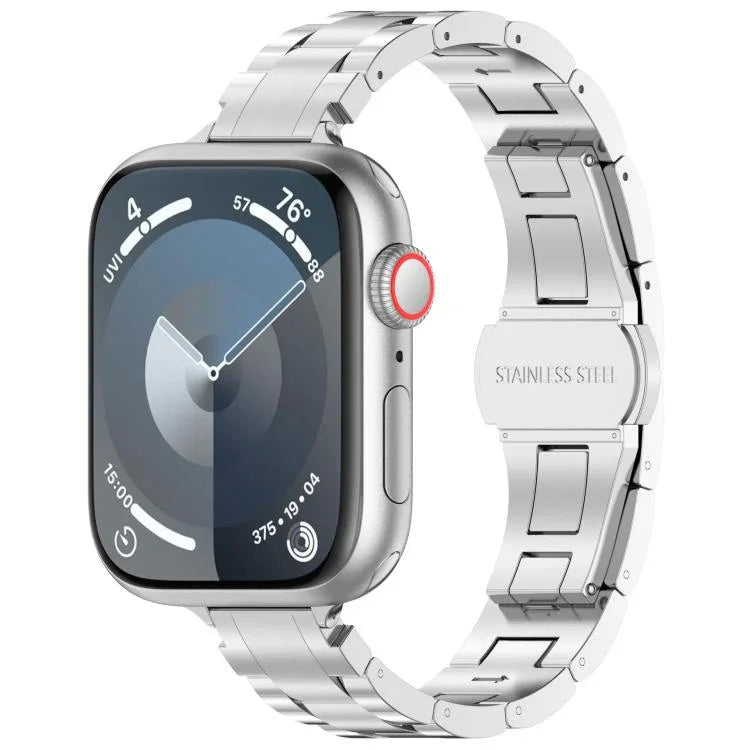 حزام ساعة بسبيكة التيتانيوم مع إبزيم فراشة بثلاث حبات وخصر نحيف، لسلسلة Apple Watch مقاسات 46مم / 49مم / 45مم / 44مم، لسلسلة Apple Watch مقاسات 42مم / 41مم / 40مم / 38مم