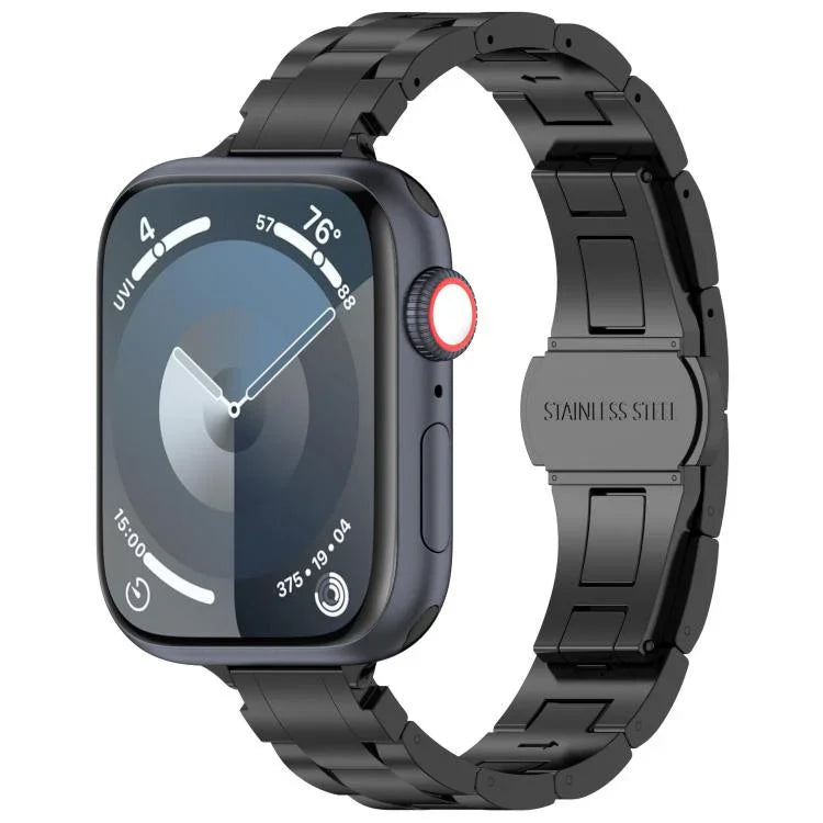 حزام ساعة بسبيكة التيتانيوم مع إبزيم فراشة بثلاث حبات وخصر نحيف، لسلسلة Apple Watch مقاسات 46مم / 49مم / 45مم / 44مم، لسلسلة Apple Watch مقاسات 42مم / 41مم / 40مم / 38مم