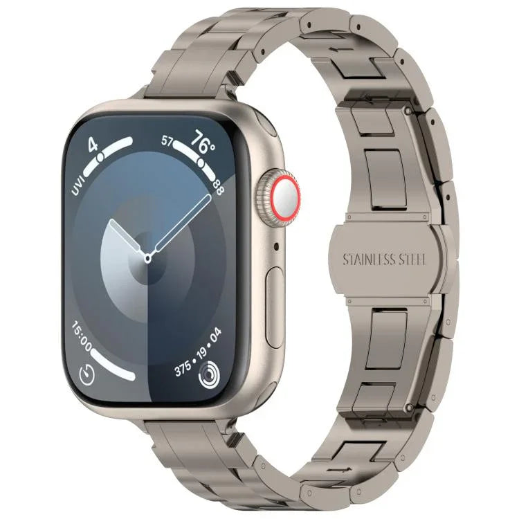 حزام ساعة بسبيكة التيتانيوم مع إبزيم فراشة بثلاث حبات وخصر نحيف، لسلسلة Apple Watch مقاسات 46مم / 49مم / 45مم / 44مم، لسلسلة Apple Watch مقاسات 42مم / 41مم / 40مم / 38مم