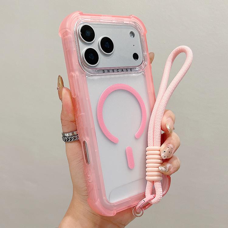 غطاء هاتف شفاف مطفي هجين من TPU وPC مع MagSafe 3 في 1 مع حزام معصم، لهواتف iPhone 17 Pro Max، iPhone 17 Pro، iPhone 17، iPhone Air، iPhone 16 Pro Max، iPhone 16 Pro، iPhone 16 Plus، iPhone 16