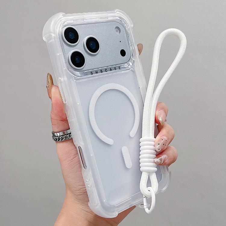 غطاء هاتف شفاف مطفي هجين من TPU وPC مع MagSafe 3 في 1 مع حزام معصم، لهواتف iPhone 17 Pro Max، iPhone 17 Pro، iPhone 17، iPhone Air، iPhone 16 Pro Max، iPhone 16 Pro، iPhone 16 Plus، iPhone 16