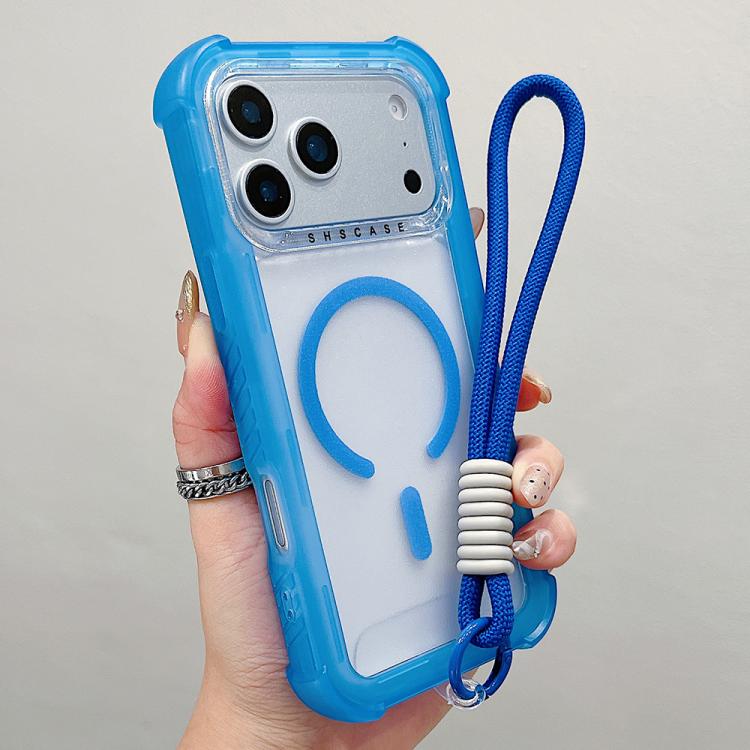 غطاء هاتف شفاف مطفي هجين من TPU وPC مع MagSafe 3 في 1 مع حزام معصم، لهواتف iPhone 17 Pro Max، iPhone 17 Pro، iPhone 17، iPhone Air، iPhone 16 Pro Max، iPhone 16 Pro، iPhone 16 Plus، iPhone 16