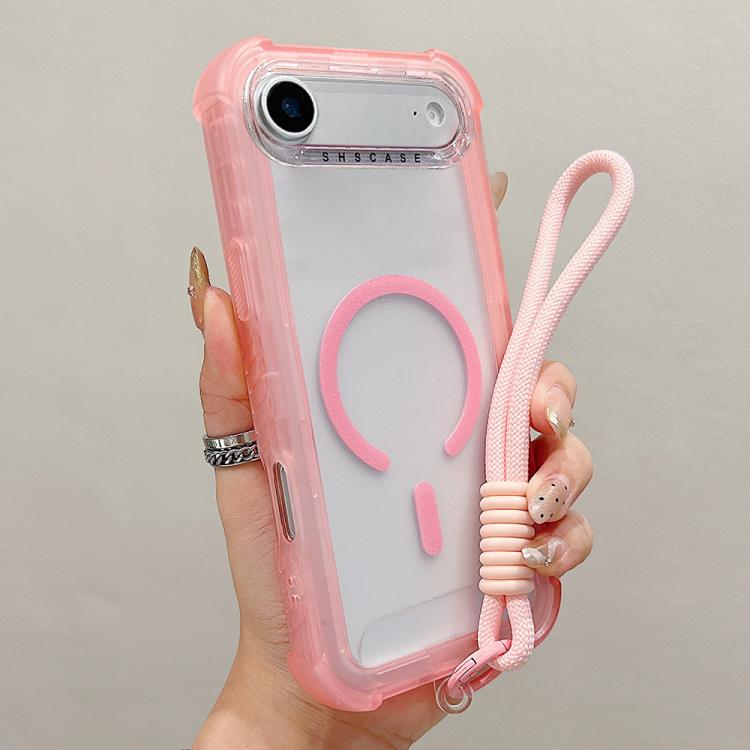 غطاء هاتف شفاف مطفي هجين من TPU وPC مع MagSafe 3 في 1 مع حزام معصم، لهواتف iPhone 17 Pro Max، iPhone 17 Pro، iPhone 17، iPhone Air، iPhone 16 Pro Max، iPhone 16 Pro، iPhone 16 Plus، iPhone 16