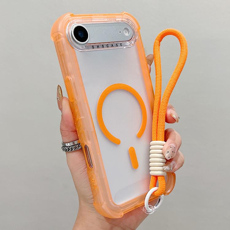 غطاء هاتف شفاف مطفي هجين من TPU وPC مع MagSafe 3 في 1 مع حزام معصم، لهواتف iPhone 17 Pro Max، iPhone 17 Pro، iPhone 17، iPhone Air، iPhone 16 Pro Max، iPhone 16 Pro، iPhone 16 Plus، iPhone 16
