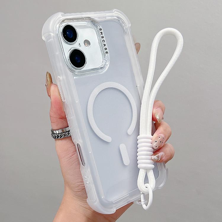 غطاء هاتف شفاف مطفي هجين من TPU وPC مع MagSafe 3 في 1 مع حزام معصم، لهواتف iPhone 17 Pro Max، iPhone 17 Pro، iPhone 17، iPhone Air، iPhone 16 Pro Max، iPhone 16 Pro، iPhone 16 Plus، iPhone 16