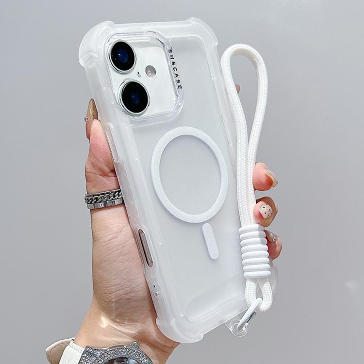 غطاء هاتف شفاف مطفي هجين من TPU وPC مع MagSafe 3 في 1 مع حزام معصم، لهواتف iPhone 17 Pro Max، iPhone 17 Pro، iPhone 17، iPhone Air، iPhone 16 Pro Max، iPhone 16 Pro، iPhone 16 Plus، iPhone 16