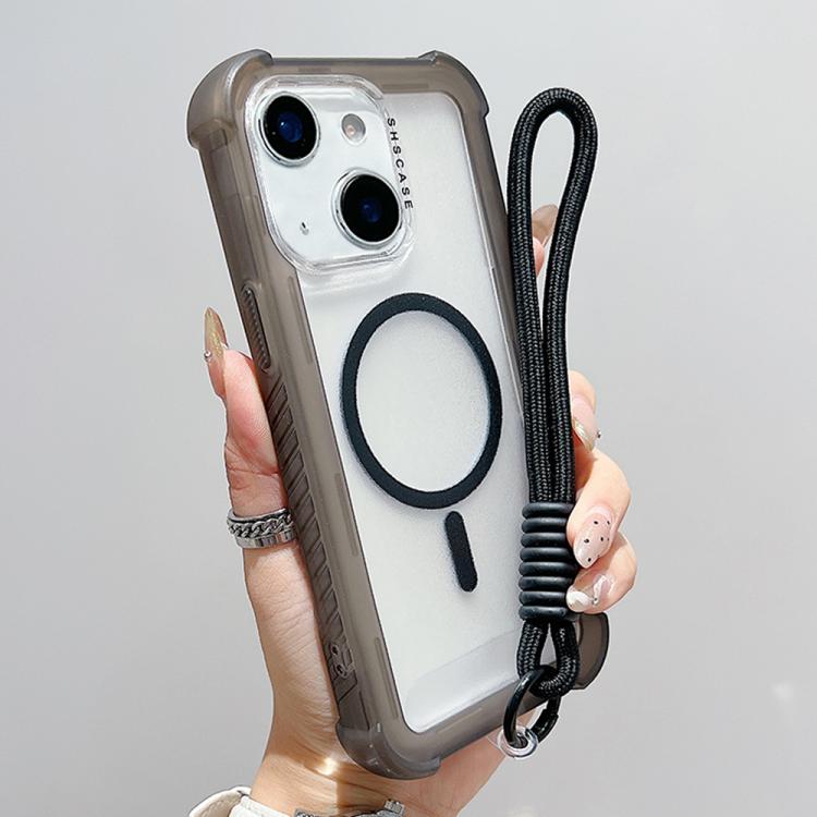 غطاء هاتف شفاف هجين من TPU وPC بلمسة مطفية 3 في 1 مع MagSafe وحزام معصم، لهواتف iPhone 15 Pro Max، iPhone 15 Pro، iPhone 15 Plus، iPhone 15، iPhone 14 Plus، iPhone 14، iPhone 14 Pro، iPhone 14 Pro Max