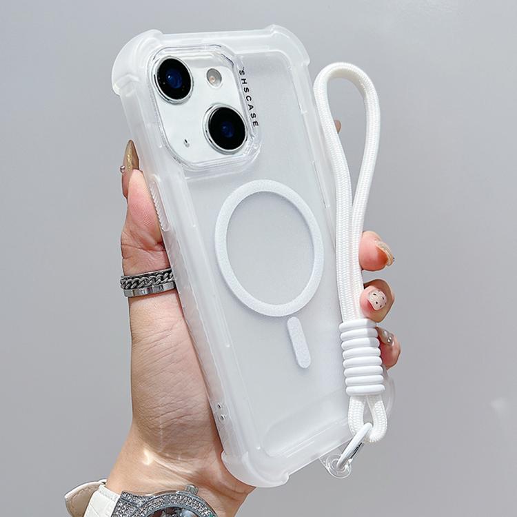 غطاء هاتف شفاف هجين من TPU وPC بلمسة مطفية 3 في 1 مع MagSafe وحزام معصم، لهواتف iPhone 15 Pro Max، iPhone 15 Pro، iPhone 15 Plus، iPhone 15، iPhone 14 Plus، iPhone 14، iPhone 14 Pro، iPhone 14 Pro Max