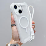 غطاء هاتف شفاف هجين من TPU وPC بلمسة مطفية 3 في 1 مع MagSafe وحزام معصم، لهواتف iPhone 13 Pro Max، iPhone 13 Pro، iPhone 13، iPhone 12 Pro Max