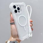 غطاء هاتف شفاف هجين من TPU وPC بلمسة مطفية 3 في 1 مع MagSafe وحزام معصم، لهواتف iPhone 13 Pro Max، iPhone 13 Pro، iPhone 13، iPhone 12 Pro Max