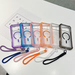 غطاء هاتف شفاف هجين من TPU وPC بلمسة مطفية 3 في 1 مع MagSafe وحزام معصم، لهواتف iPhone 15 Pro Max، iPhone 15 Pro، iPhone 15 Plus، iPhone 15، iPhone 14 Plus، iPhone 14، iPhone 14 Pro، iPhone 14 Pro Max
