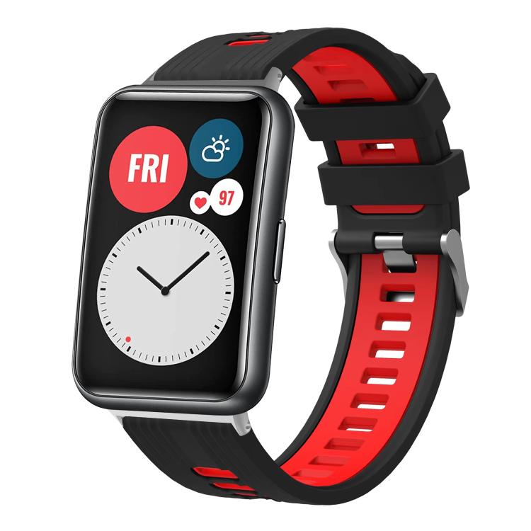 xDfind Dual Color Silver Buckle Silicone Watch Band, For Huawei Watch Fit New