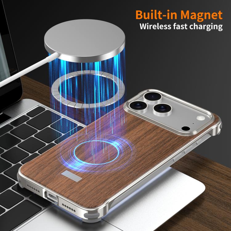 غطاء هاتف MagSafe معدني بدون إطار بنقشة خشبية من J TRIBE، لهواتف iPhone 17 Pro Max، iPhone 17 Pro، iPhone 17، iPhone Air، iPhone 16 Pro Max، iPhone 16 Pro، iPhone 15 Pro Max، iPhone 15 Pro