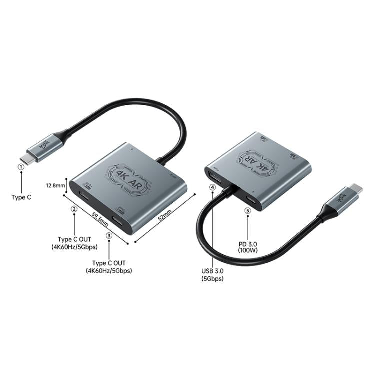 محول شحن نظارات AR V77G 4K 60Hz USB-C / Type-C إلى مزدوج Type-C، PD 100W، USB 3.0