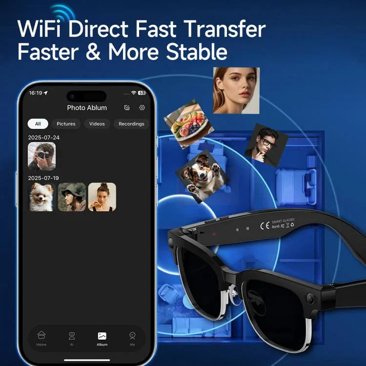 نظارات ذكية W630 800 واط WiFi4 مع التعرف على الصور بالذكاء الاصطناعي ومكالمات بلوتوث وترجمة ذكية