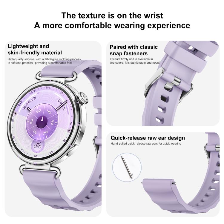 xDfind Quick Release Spring Bar Silver Buckle Solid Color Silicone Watch Band, For Huawei Watch GT 6 / 5 / 4 41mm