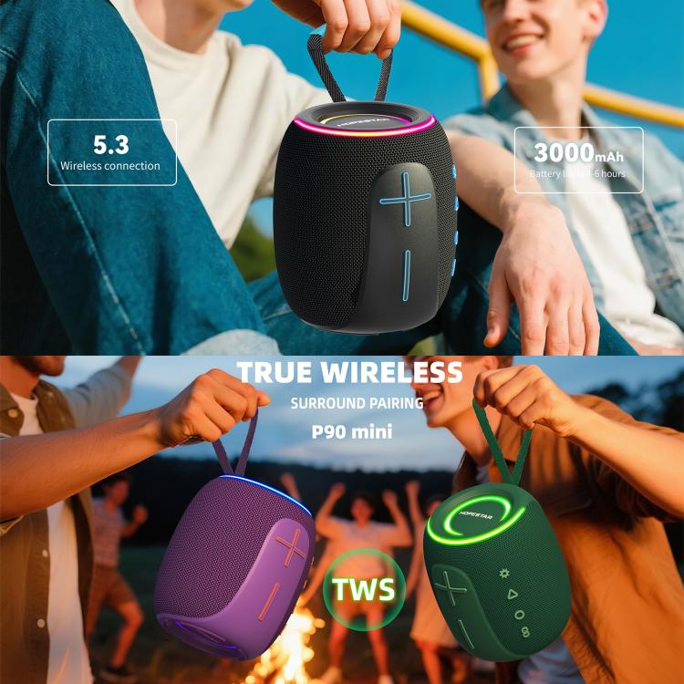 مكبر صوت بلوتوث صغير مقاوم للماء IPX6 بقوة 15 واط من HOPESTAR P90 mini للاستخدام الخارجي