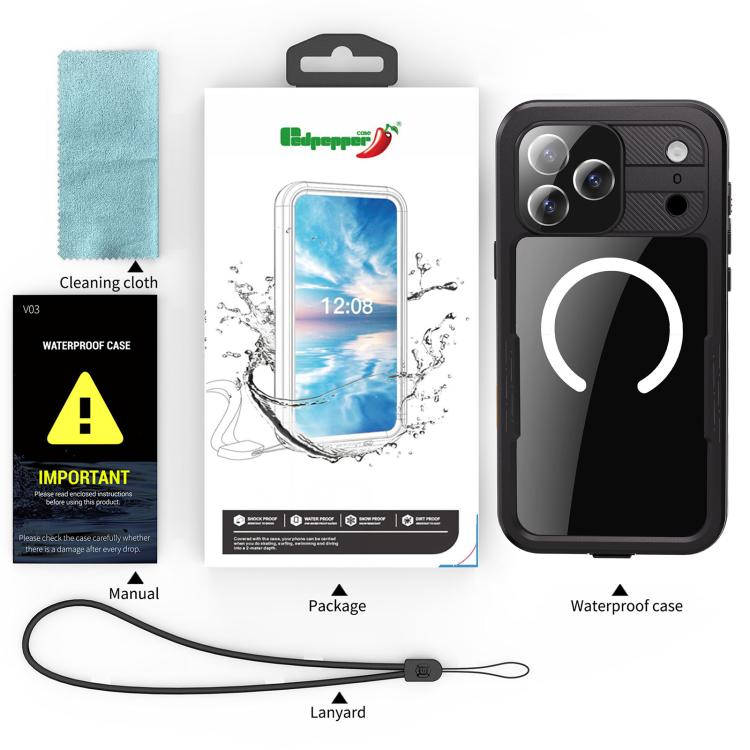 غطاء هاتف مقاوم للماء بمعيار IP68 من RedPepper مع حماية ثلاثية ومغناطيس MagSafe، لهواتف iPhone 17 Pro Max، iPhone 17 Pro، iPhone Air