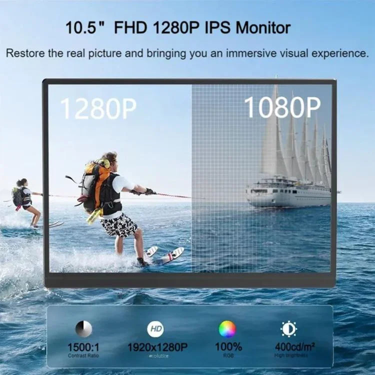 شاشة محمولة IPS بحجم 10.5 بوصة مع HD / توصيل Type-C، قابس أمريكي، 10.5 بوصة