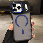 غطاء هاتف مغناطيسي مع MagSafe وحامل عدسة معدني مطفي ملمس الجلد، لهواتف iPhone 17 Pro Max وiPhone 17 Pro وiPhone 17 وiPhone Air وiPhone 16 Pro Max وiPhone 16 Pro