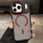 غطاء هاتف مغناطيسي مع MagSafe وحامل عدسة معدني مطفي ملمس الجلد، لهواتف iPhone 17 Pro Max وiPhone 17 Pro وiPhone 17 وiPhone Air وiPhone 16 Pro Max وiPhone 16 Pro