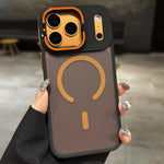 غطاء هاتف مغناطيسي مع MagSafe وحامل عدسة معدني مطفي ملمس الجلد، لهواتف iPhone 17 Pro Max وiPhone 17 Pro وiPhone 17 وiPhone Air وiPhone 16 Pro Max وiPhone 16 Pro