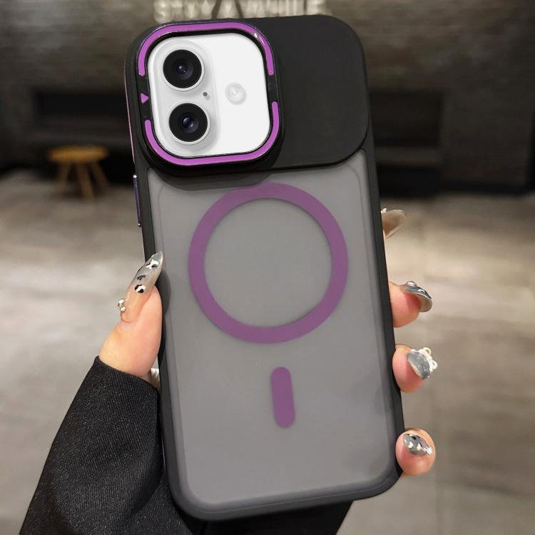 حامل عدسة معدني غير لامع ملمس الجلد مع مغناطيس MagSafe، لهواتف iPhone 16 Plus، iPhone 16، iPhone 15 Pro Max، iPhone 15 Pro، iPhone 15، iPhone 14