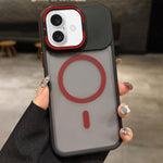 حامل عدسة معدني غير لامع ملمس الجلد مع مغناطيس MagSafe، لهواتف iPhone 16 Plus، iPhone 16، iPhone 15 Pro Max، iPhone 15 Pro، iPhone 15، iPhone 14