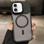 حامل عدسة معدني غير لامع ملمس الجلد مع مغناطيس MagSafe، لهواتف iPhone 16 Plus، iPhone 16، iPhone 15 Pro Max، iPhone 15 Pro، iPhone 15، iPhone 14