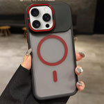 حامل عدسة معدني غير لامع ملمس الجلد مع مغناطيس MagSafe، لهواتف iPhone 16 Plus، iPhone 16، iPhone 15 Pro Max، iPhone 15 Pro، iPhone 15، iPhone 14